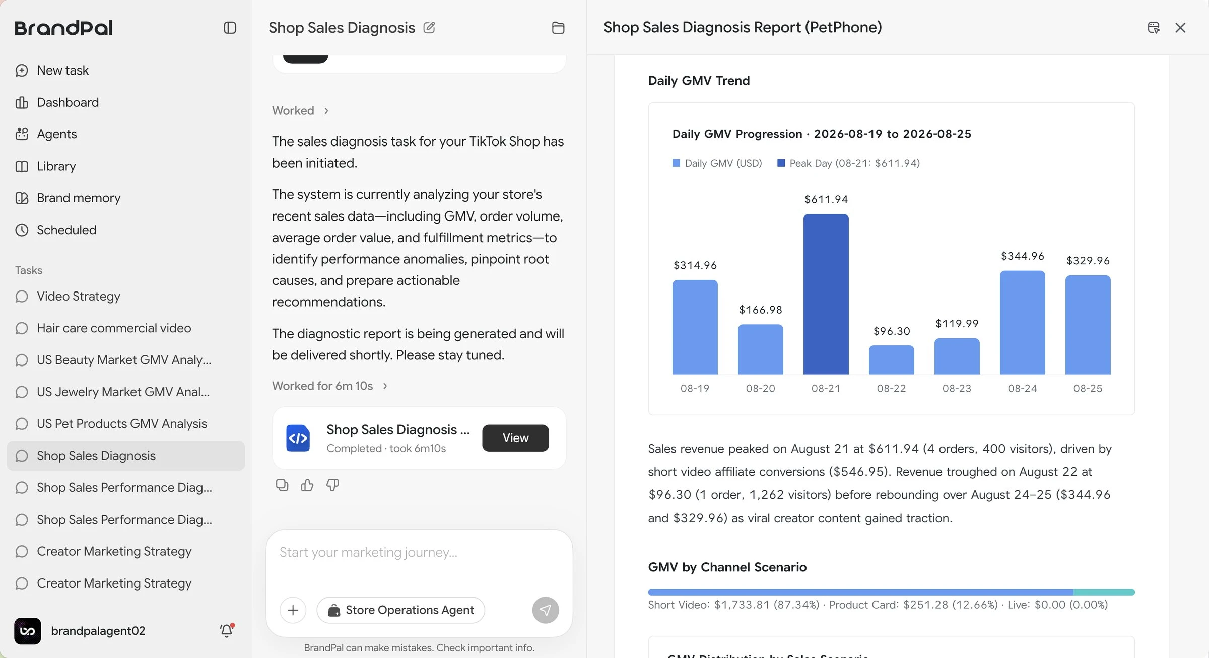 BrandPal Shop Sales Diagnosis chat with the PetPhone sales diagnosis report