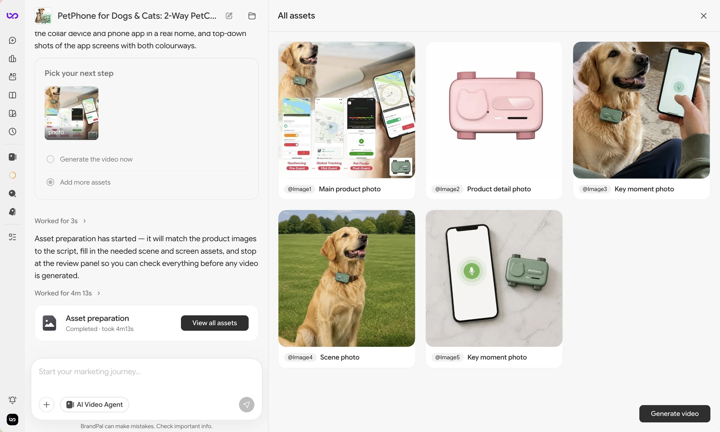 PetPhone video asset preparation and generation choice workspace